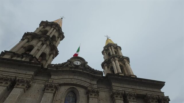 Parroquia de San Francisco Church Towers In Chapala, Mexico. Low Angle Shot
