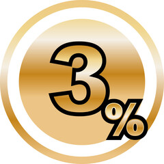 Golden  percent off flat cartoon style vector logo concept.  sale isolated icon on black background. Thirty percent discount for business. Vector illustration