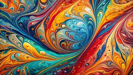 Aerial photography captures vibrant fluid marbling, showcasing intense colors and textured patterns for a captivating, dynamic visual experience that engages the senses.
