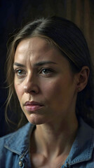 Fototapeta premium Portrait of a Thoughtful Woman with Subtle Soft Lighting Emphasizing Her Deep Expression and Quiet Introspection in a Reflective Moment