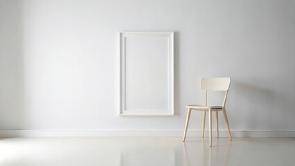 White chair in a minimalist white frame on a white background