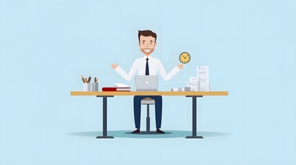 Happy employee managing time effectively at work