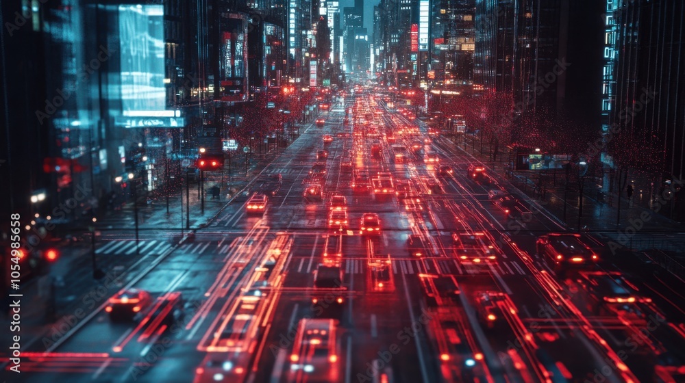 Poster city streets filled with data-driven patterns, representing