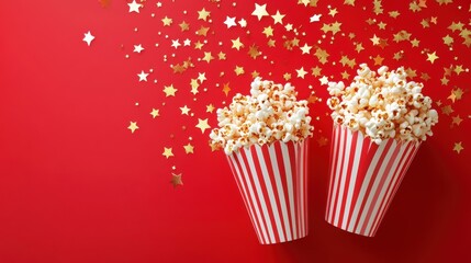 Two popcorn buckets with golden stars celebration