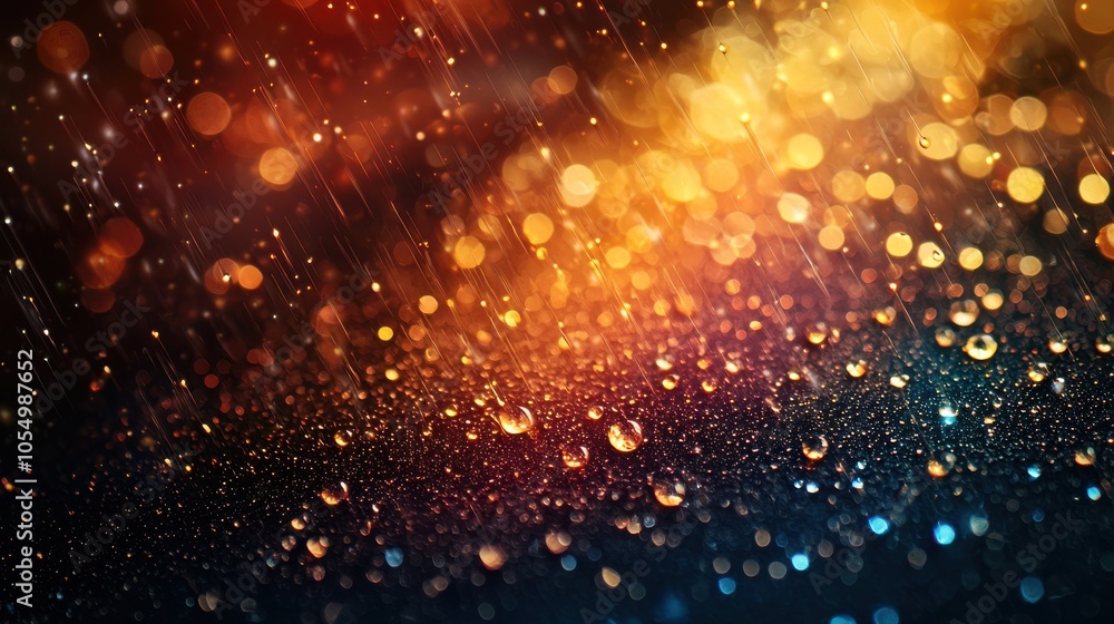 Poster a mesmerizing display of colorful bokeh effects with raindrops on a dark surface at night
