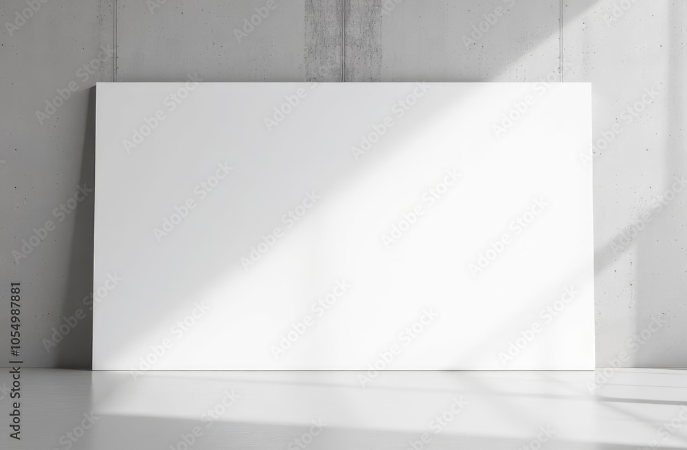 Poster front view on blank white billboard with space for your text or logo in the center of empty room wit
