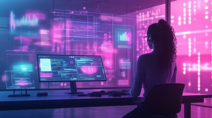 Developer focusing on deep learning processes for autonomous systems, in a modern