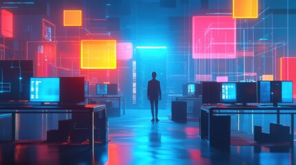 Developer focusing on deep learning processes for autonomous systems, in a modern