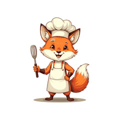 Retro Fox Chef vector illustration mascot logo. A cartoon fox chef is holding a spatula illustration. Fox chef logo design