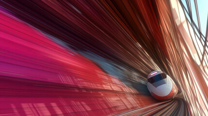 Fototapeta premium High speed bullet train on sleek tracks, showcasing futuristic design and motion. vibrant colors create sense of speed and innovation, capturing essence of modern transportation