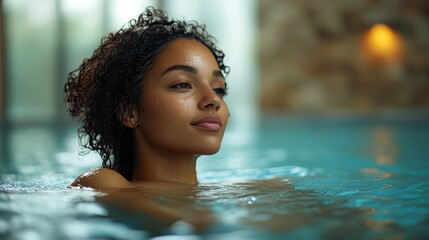 Fototapeta premium Woman Relaxing by the Spa Pool.