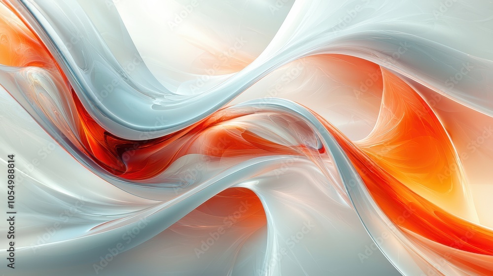 Poster abstract flowing patterns in red and orange tones create a vibrant visual effect against a soft whit