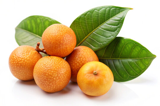 Arhat fruit with leaves,isolated on white background