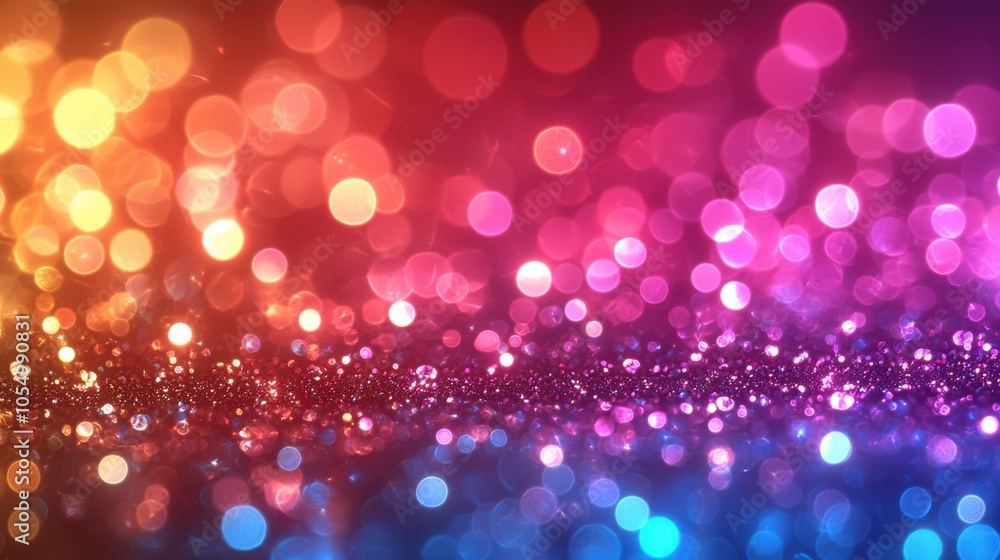Poster colorful bokeh lights creating a vibrant, festive atmosphere in a blurred background with sparkling 
