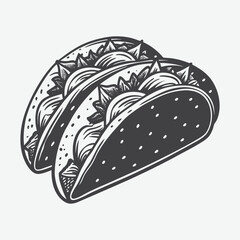 Tacos Silhouette Vector Art Illustration Isolated on White Background Mexican Food Clipart Design