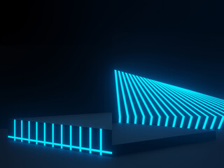 3D blue neon and black background