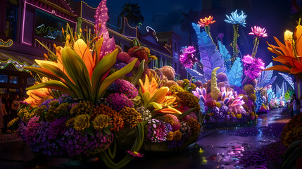 Fototapeta premium Illuminated Floral Display at Night