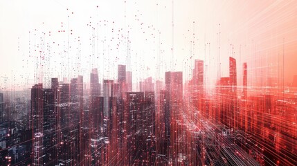 Modern metropolis with digital lines and dots, reflecting the integration