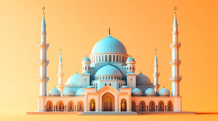 Obraz premium A Singular Medium-Blue Mosque Building: Celebrating Islamic Architecture