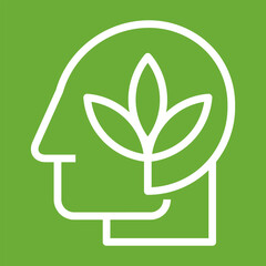 Plant in human head. Concept of ecology and environment. Green thinking sign.