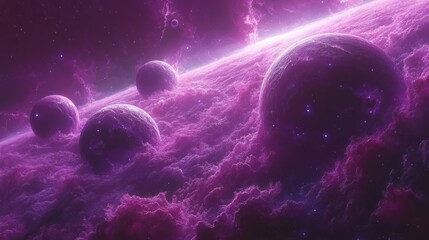 A Cosmic Landscape with Purple Planets and Nebulae