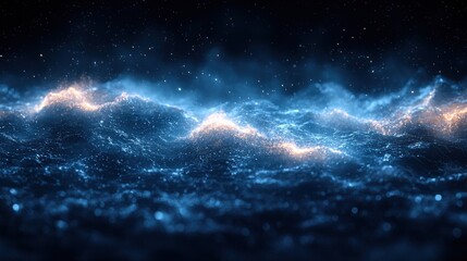 Obraz premium Dynamic waves illuminated by bioluminescence at night over a tranquil ocean surface