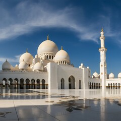 Fototapeta premium Beautiful White Mosque in the Sunset Light