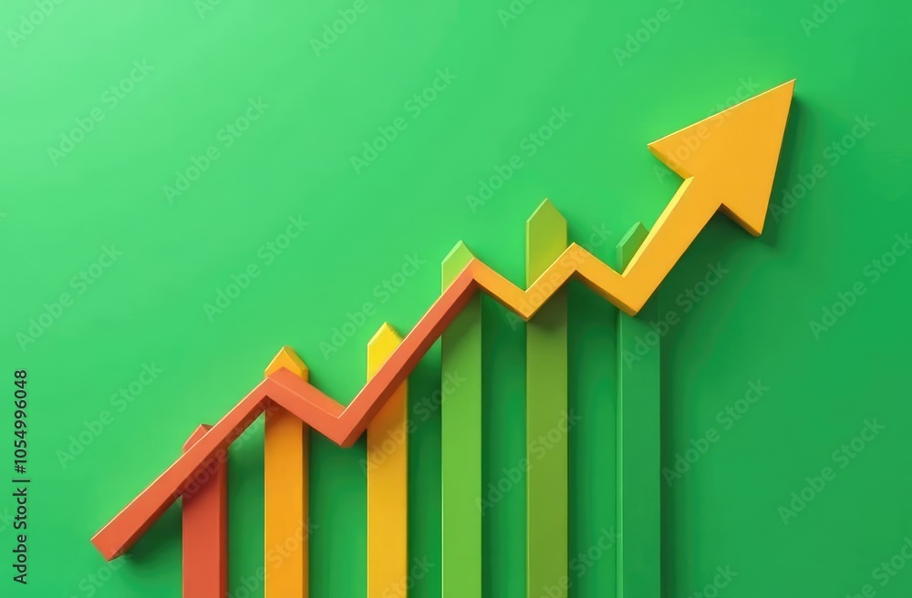 Poster abstract growing arrows on green background with mock up place. success, progress and result concept