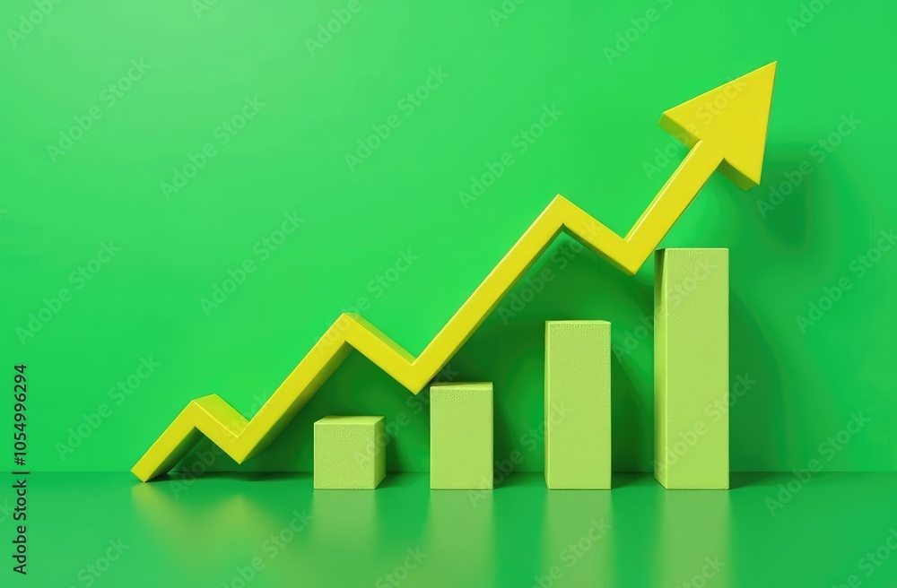 Poster abstract growing arrows on green background with mock up place. success, progress and result concept