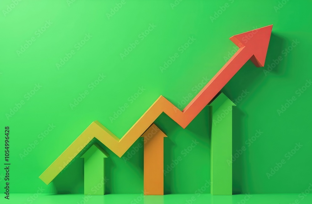 Poster abstract growing arrows on green background with mock up place. success, progress and result concept