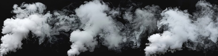 A set of white smoke clouds isolated on a black background