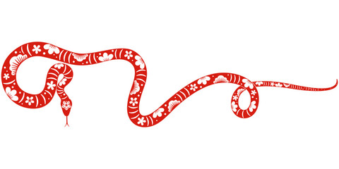 Snake zodiac vector design with flower motif for Chinese New Year, 2025 year of the snake