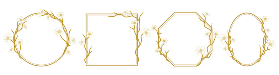Chinese style border rose gold color floral and wood motif, for Chinese New Year © Art Ris