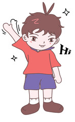 Little boy greeting with a smile, illustration vector, eps, cartoon