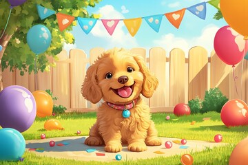Obraz premium Cute Colorful Puppy in Festive Garden Setting