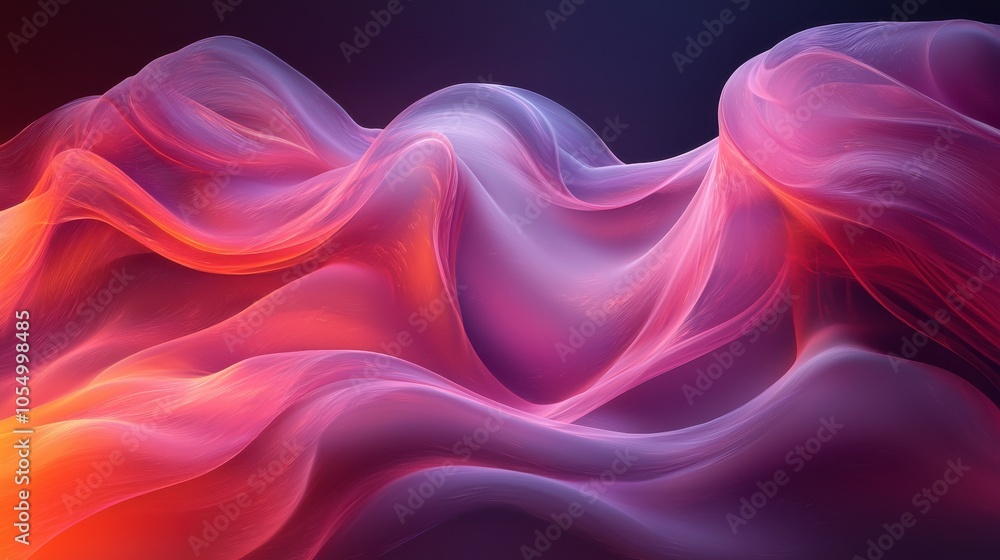 Poster colorful waves of silky fabric undulate gracefully in a soft light, creating an abstract pattern tha