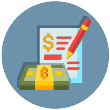 money, document, and pencil on blue circle clip art preview