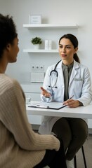 Fototapeta premium Compassionate Female Doctor Consults Patient in Modern Clinic Office