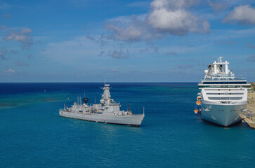 Modern luxury cruiseship cruise ship liner Coral in port of Oranjestad, Aruba during summer...