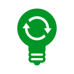 Renewable energy icon, lightbulb recycle sign, light bulb with repeat arrow