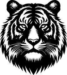 Silhouette of a Royal Bengal Tiger head vector art illustration with a white background 