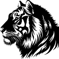 Silhouette of a Royal Bengal Tiger head vector art illustration with a white background 