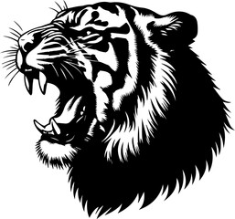 Silhouette of a Royal Bengal Tiger head vector art illustration with a white background 
