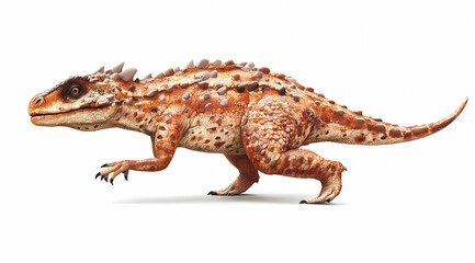 Naklejka premium Majestic Carnotaurus: A Side View of the Realistic Dinosaur on White Background