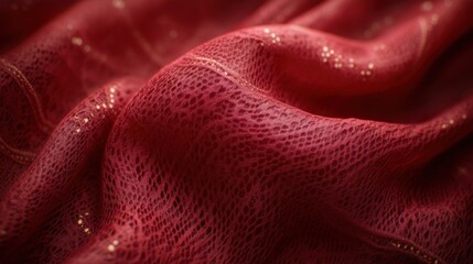 Close-up of Red Fabric with Golden Detailing