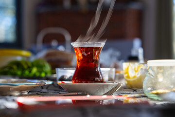 Turkish Tea (Türk Çayı) in the Turkish Breakfast Photo, Üsküdar Istanbul, Turkiye (Turkey)