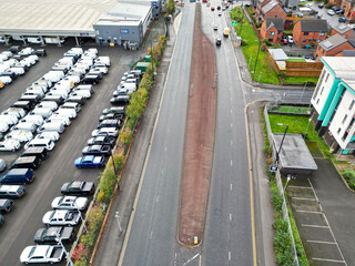 Aerial View of Manchester City During Autumn Season and Cloudy Day over England Great Britain. High Angle Drone's Camera Footage was Captured on October 29th, 2024