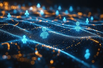 Abstract digital network of people connected through glowing lines.