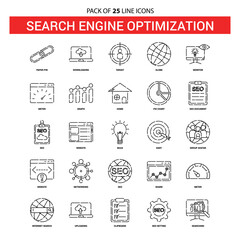 Search Engine Optimization Line Icon Set - 25 Dashed Outline Style, Big set of digital marketing line icons. Management, seo, target, ad, analytics etc. Editable stroke.