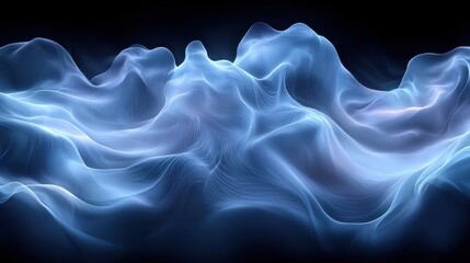 Fototapeta premium Ethereal blue waves of light creating a mesmerizing abstract pattern against a dark background